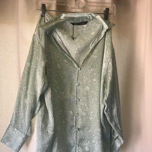 Sage Green satin button up from Zara in size XS Never Worn Before